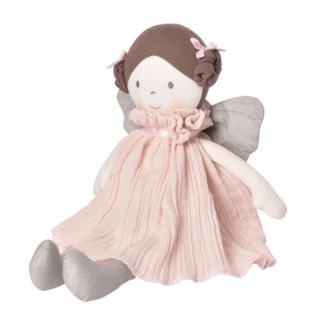 Látková panenka Fairy - Angelina (růžové šaty a stříbrná křídla)